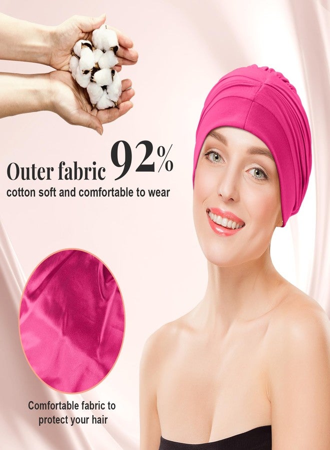 JenPen 4 Pcs Silk Satin Sleeping Bonnet Caps Women, Chemo Satin Lined Bonnet Soft Hair Wrap Slouch Beanie, Shower Cap, Cancer (Rose Red, Royal Blue, Purple Red, Black) - Image 3